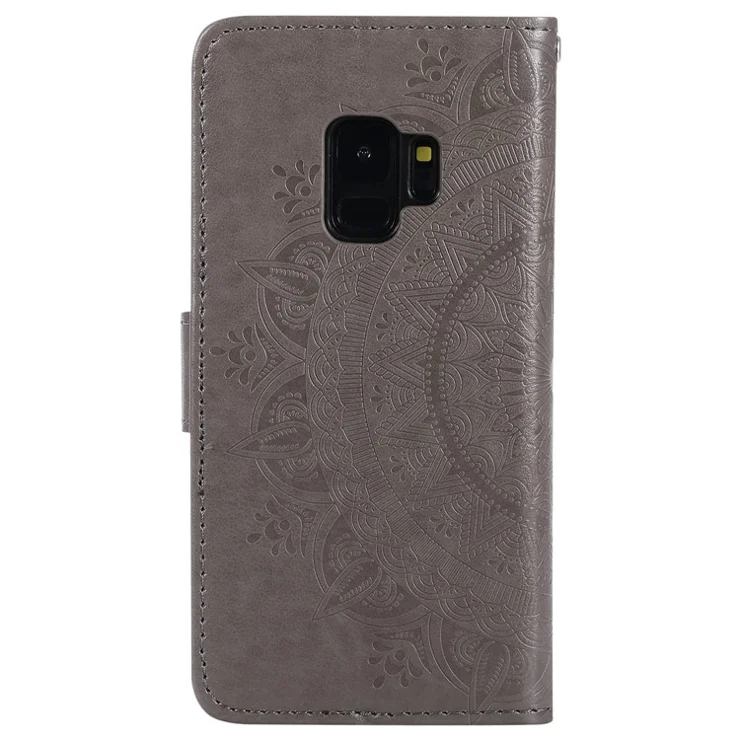 Imprint Butterfly Flower Leather Wallet Case for Samsung Galaxy S9 SM-G960 - Grey