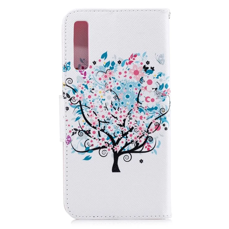 Pattern Printing PU Leather Flip Protection Cell Phone Case for Samsung Galaxy A7 (2018) A750 - Flowered Tree