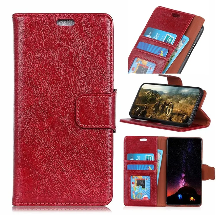 [Nappa Texture] Split Leather Wallet Casing for Samsung Galaxy S10e - Red