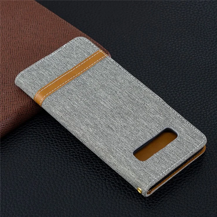 Two-tone Jean Cloth PU Leather Flip Cover for Samsung Galaxy S10 Plus - Grey