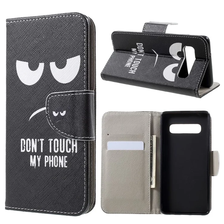 Pattern Printing Cross Texture Leather Wallet Case for Samsung Galaxy S10 Plus - Do not Touch My Phone