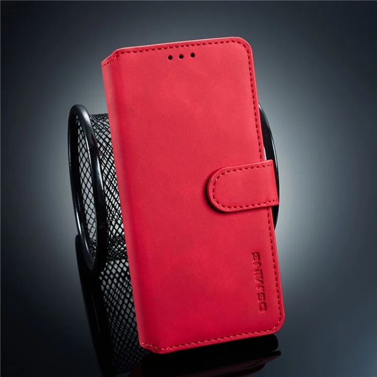 DG.MING Retro Style Wallet Leather Stand Case for Samsung Galaxy S10e - Red
