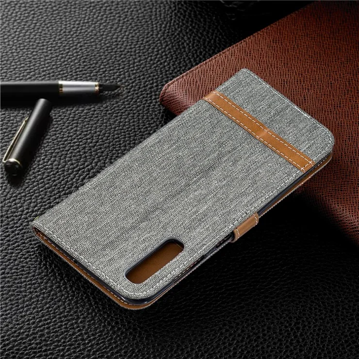 Assorted Color Jeans Cloth Wallet Stand Leather Shell for Samsung Galaxy A50 / A50s / A30s - Grey