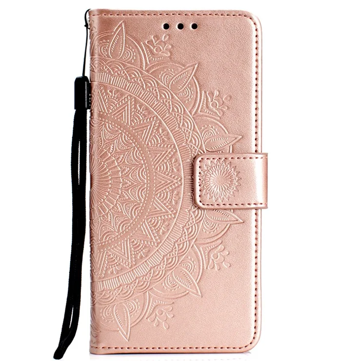 Imprint Flower Leather Wallet Case for Samsung Galaxy A50 / A50s / A30s - Rose Gold