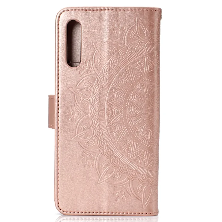 Imprint Flower Leather Wallet Case for Samsung Galaxy A50 / A50s / A30s - Rose Gold