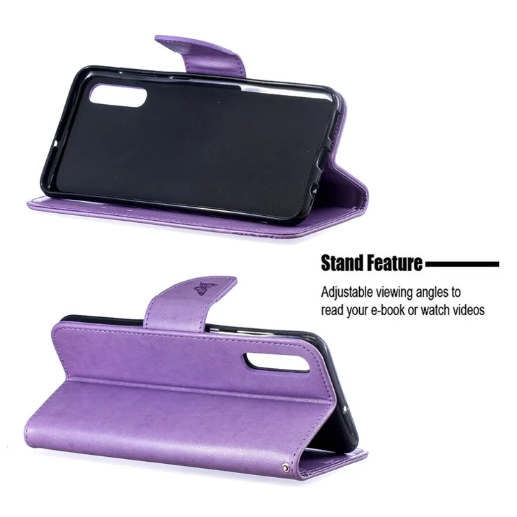For Samsung Galaxy A50 / A50s / A30s PU Leather Imprint Butterflies Phone Case - Purple