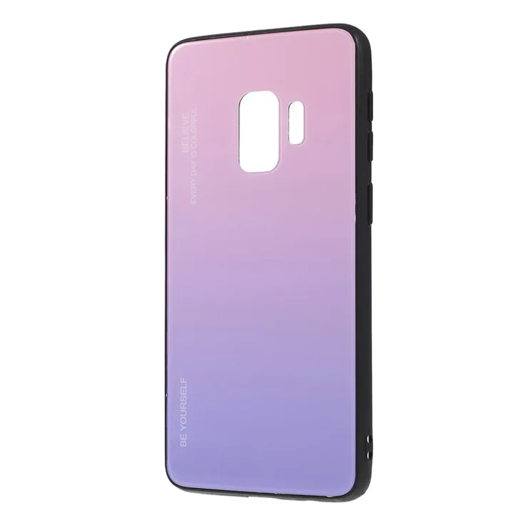 Gradient Color Glass + PC + TPU Phone Case for Samsung Galaxy S9 G960 - Pink / Purple