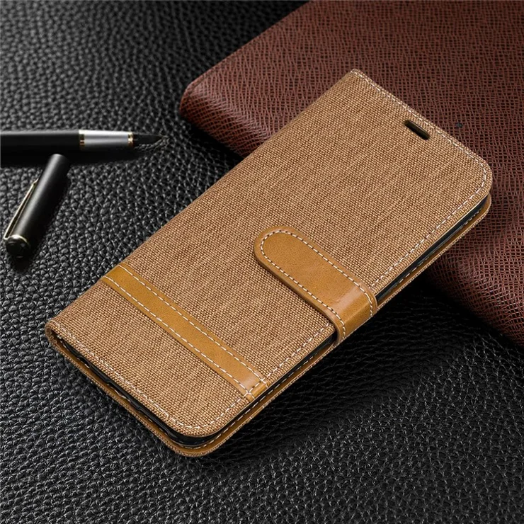 Jeans Cloth Leather Wallet Case for Samsung Galaxy A20e - Brown