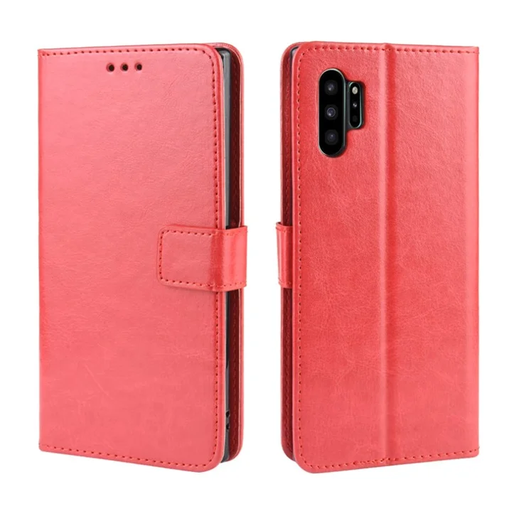 Crazy Horse Leather Stand Wallet Phone Casing for Samsung Galaxy Note 10 Plus/Note 10 Plus 5G - Red