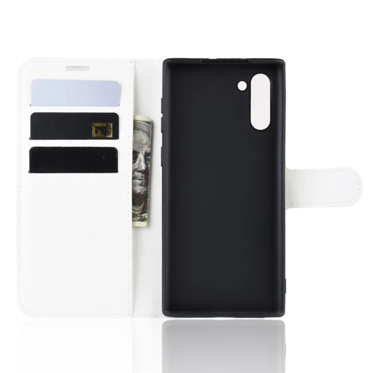 Litchi Texture Wallet Leather Phone Cover for Samsung Galaxy Note 10 / Note 10 5G - White
