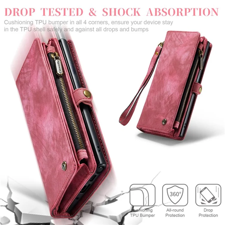 CASEME Multi-function 2-in-1 Wallet TPU+PU Leather Phone Casing for Samsung Galaxy Note 10 / Note 10 5G - Red