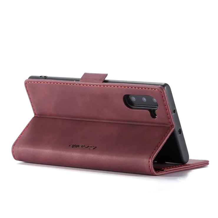 CASEME 013 Series Auto-absorbed Flip Leather Wallet Stand Case for Samsung Galaxy Note 10/Note 10 5G - Red