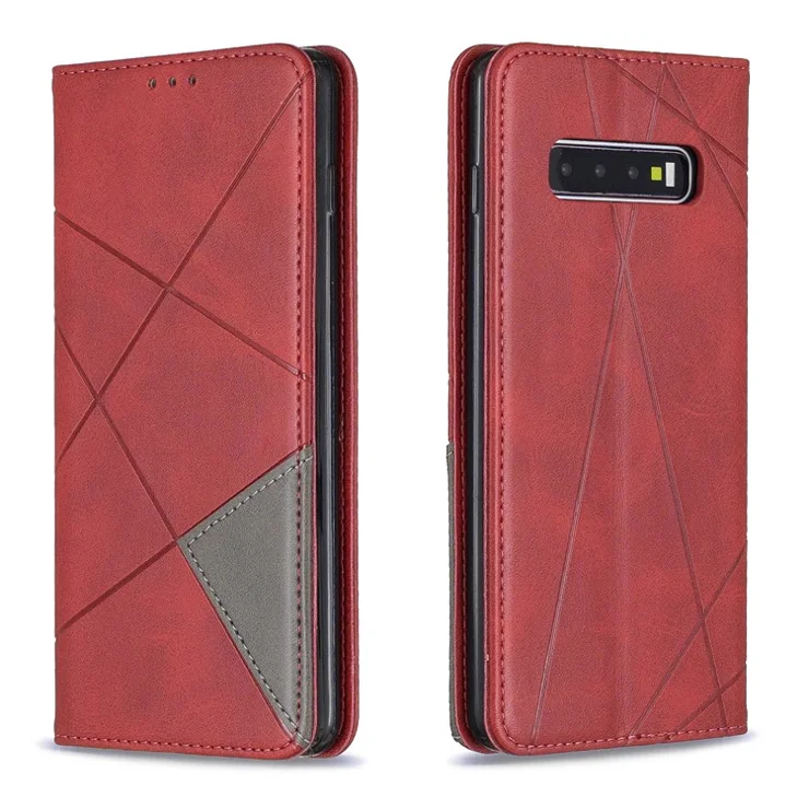 Geometric Pattern Leather Stand Phone Case with Card Slots for Samsung Galaxy S10 Plus - Red