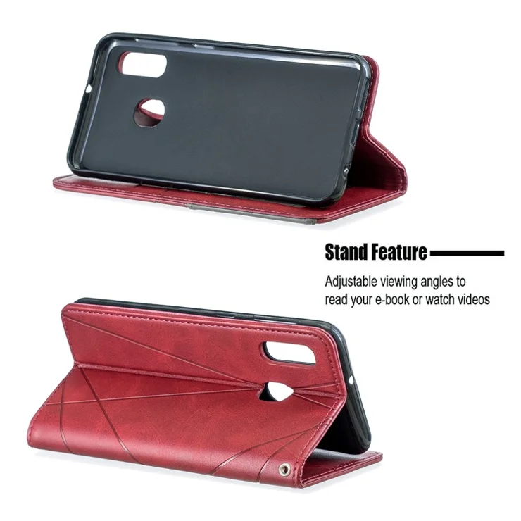 Geometric Pattern Card Slots Leather Case for Samsung Galaxy A20e / A10e - Red
