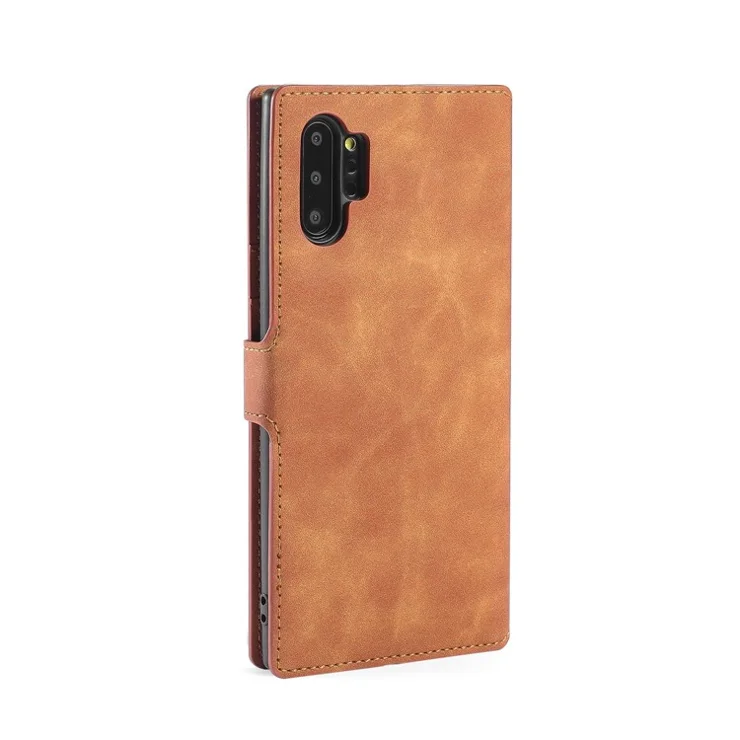 DG.MING Retro Style Leather Wallet Stand Case for Samsung Galaxy Note 10 Plus/Note 10 Plus 5G Brown