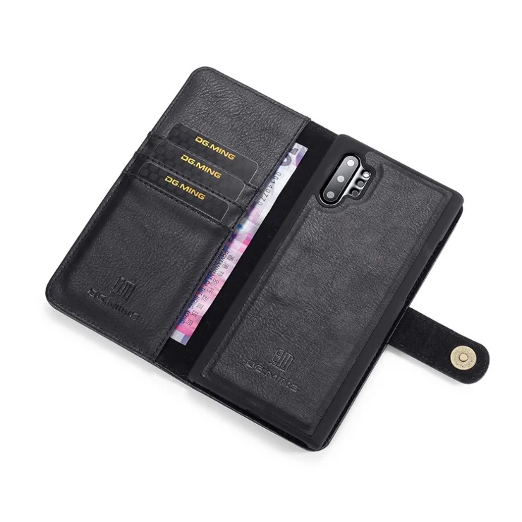 DG.MING Phone Case for Samsung Galaxy Note 10 Plus / Note 10 Plus 5G Detachable 2-in-1 Wallet Split Leather + PC Back Cover - Black