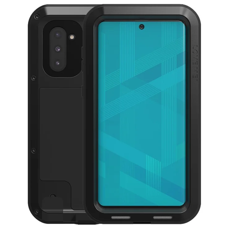 LOVE MEI Dust-proof Shock-proof Splash-proof Case with Tempered Glass for Samsung Galaxy Note 10 / Note 10 5G - Black