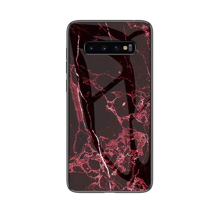 Marble Pattern Tempered Glass Back Phone Hybrid Case Shell for Samsung Galaxy S10 5G - Red