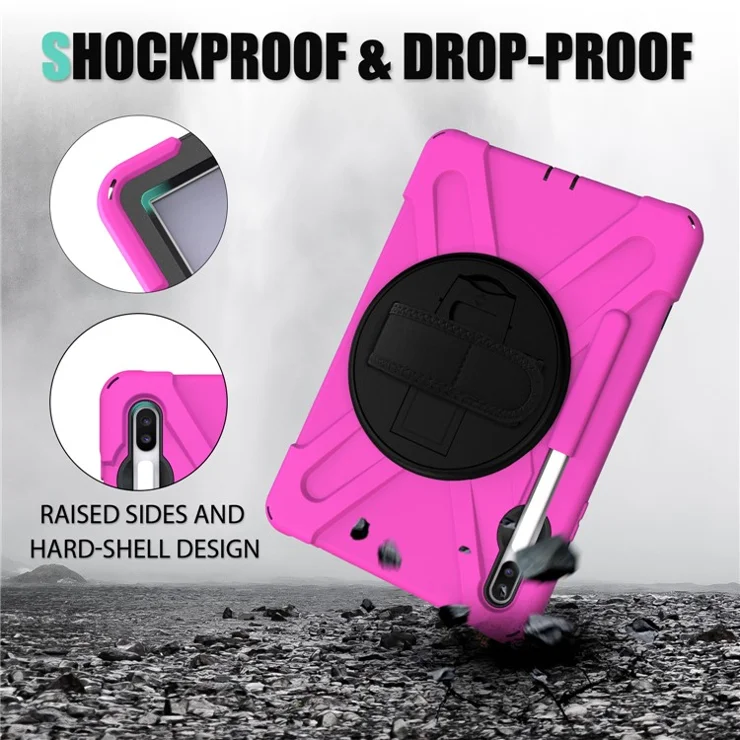 X-Shape PC + TPU Combo Case with Hand Strap Kickstand for Samsung Galaxy Tab S6 SM-T860 (Wi-Fi)/T865 (LTE) - Rose