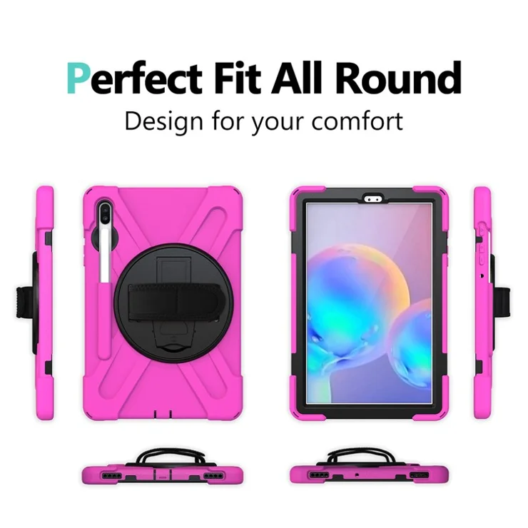 X-Shape PC + TPU Combo Case with Hand Strap Kickstand for Samsung Galaxy Tab S6 SM-T860 (Wi-Fi)/T865 (LTE) - Rose