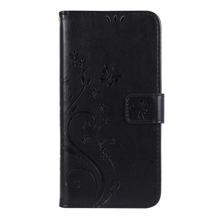 Imprint Butterflies Wallet Stand Flip Leather Phone Cover for Samsung Galaxy A10s - Black
