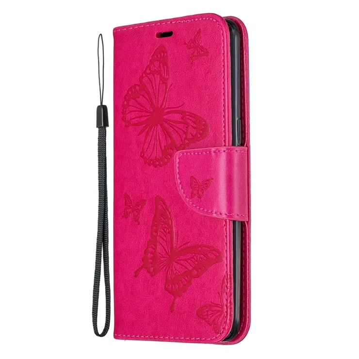 Imprint Butterfly Leather Wallet Case for Samsung Galaxy A10s - Rose