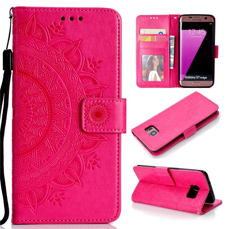 Imprint Flower Leather Wallet Case for Samsung Galaxy S7 edge SM-G935 - Rose