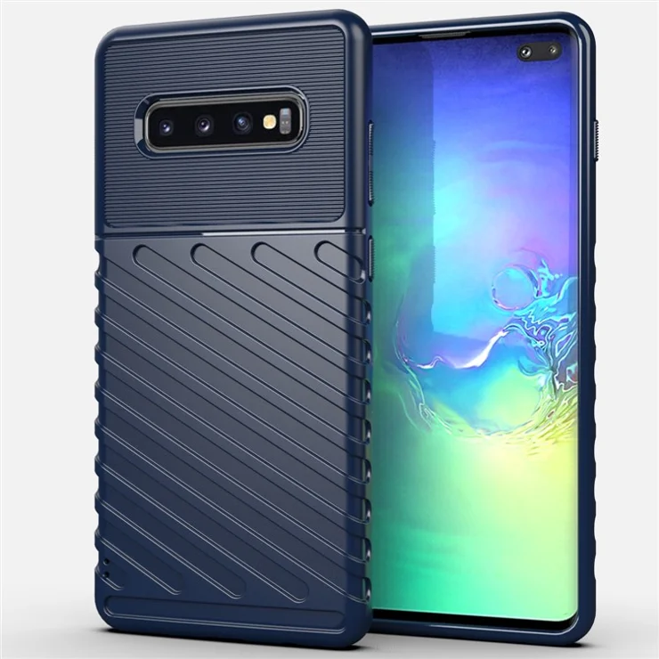 Thunder Series Twill Skin Texture Soft TPU Back Cell Phone Case for Samsung Galaxy S10 Plus - Blue