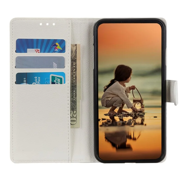 Classic Litchi Texture PU Leather Wallet Phone Case for Samsung Galaxy A51 - White