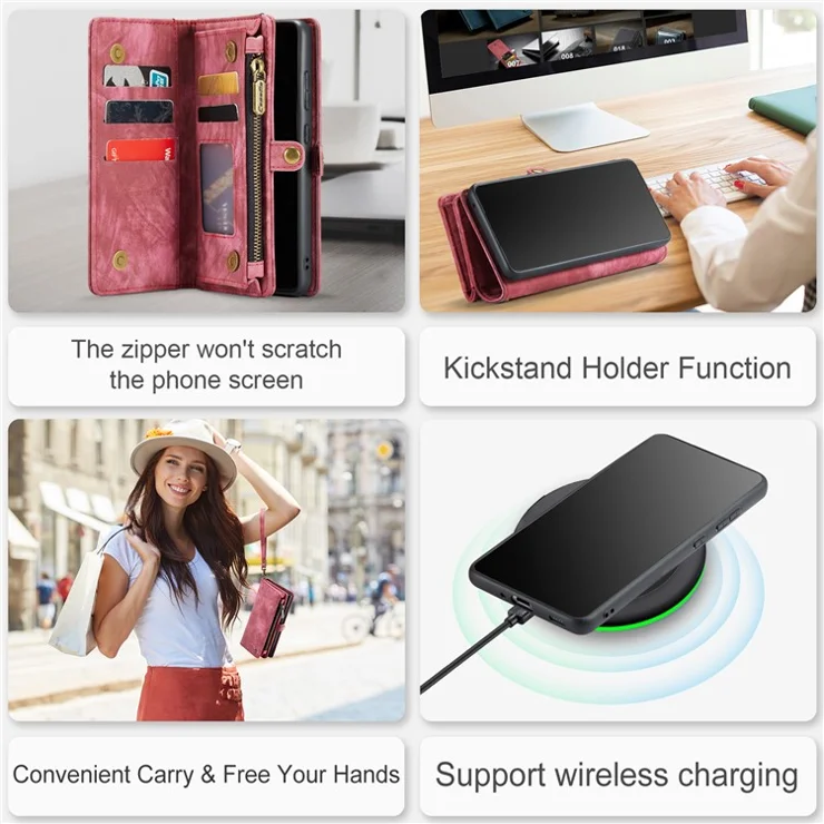 CASEME 008 Series PU Leather Cover for Samsung Galaxy S20 Ultra Wallet Phone Case Shockproof Folio Flip Cover - Red