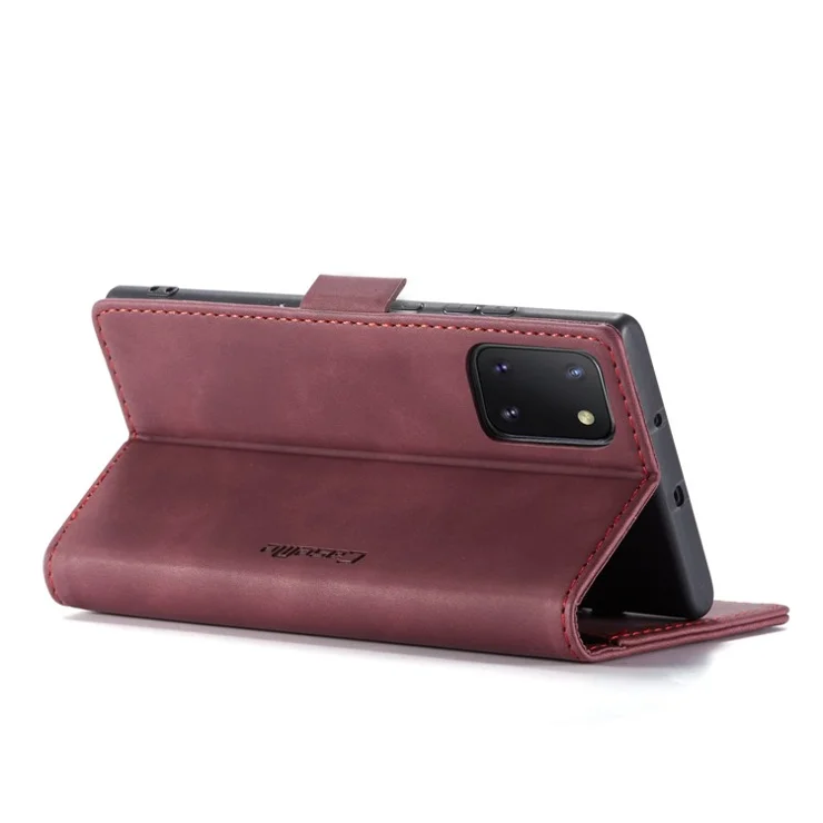 CASEME 013 Series Auto-absorbed Leather Flip Cover for Samsung Galaxy A81/Note 10 Lite - Wine Red
