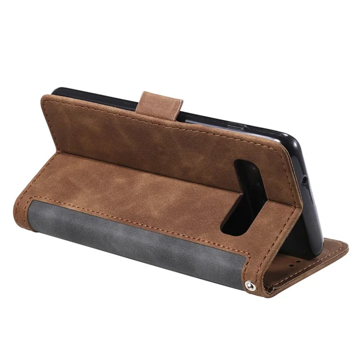 Retro Splicing Leather Wallet Phone Case for Samsung Galaxy S10 Plus - Grey