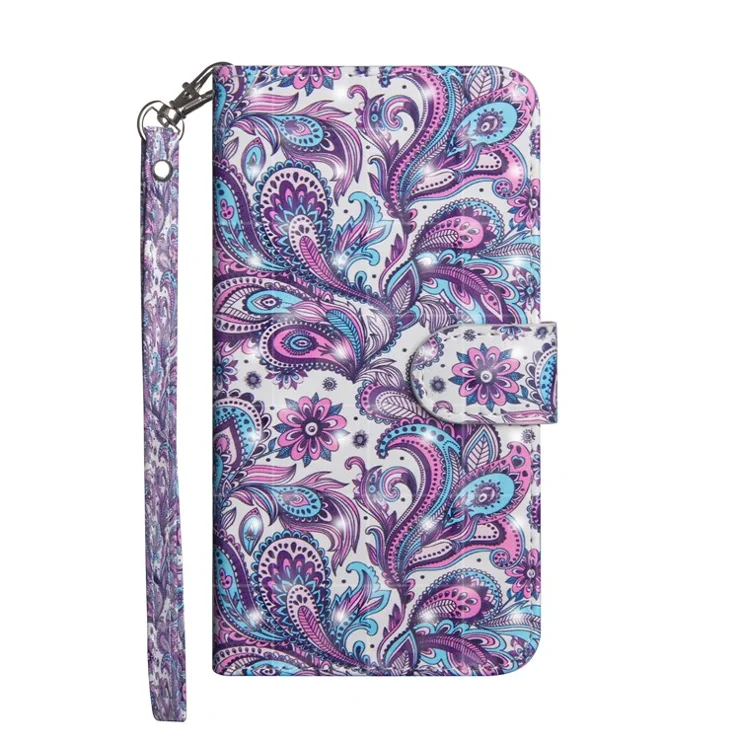 Light Spot Decor Pattern Printing Wallet Stand Leather Cover with Strap for Samsung Galaxy A31 - Paisley Flowers