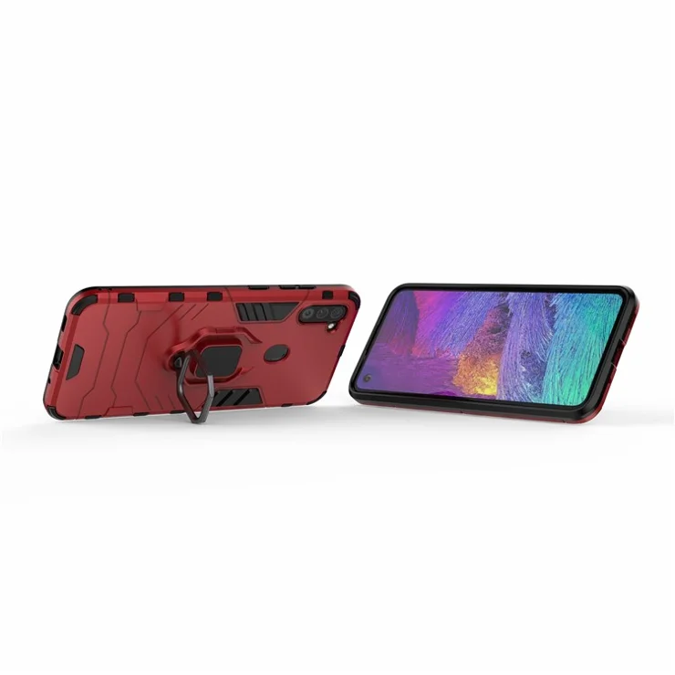 Cool Guard Ring Holder Kickstand PC + TPU Stylish Case for Samsung Galaxy A11 (EU Version) - Red