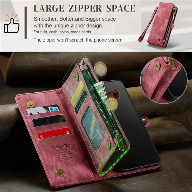 CASEME 008 Series for Samsung Galaxy A71 SM-A715 TPU Multi-slot Wallet Vintage PU Leather Phone Case - Red