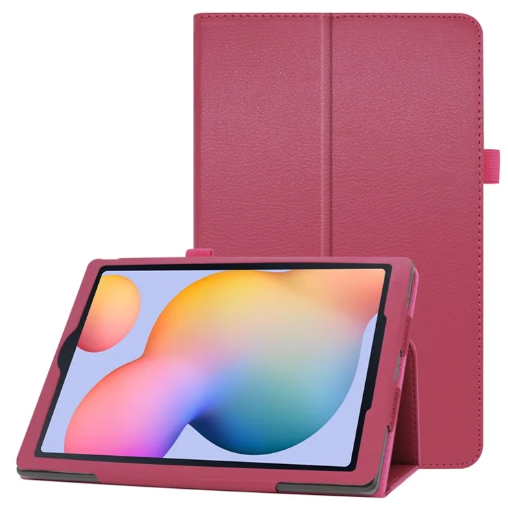 Litchi Texture Leather Tablet Case for Samsung Galaxy Tab S6 Lite (2020) / (2022) / (2024) , Slim Folding Stand Protective Cover - Rose