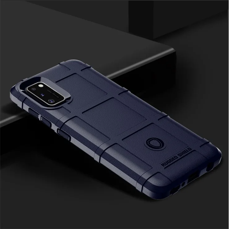 Shock-proof Rugged Square Grid Skin TPU Phone Case for Samsung Galaxy A41 (Global Version) - Dark Blue