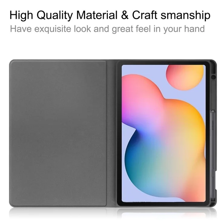 For Samsung Galaxy Tab S6 Lite (2024) / (2022) / (2020) Textured PU Leather Stand Smart Tablet Case with Pen Slot - Grey