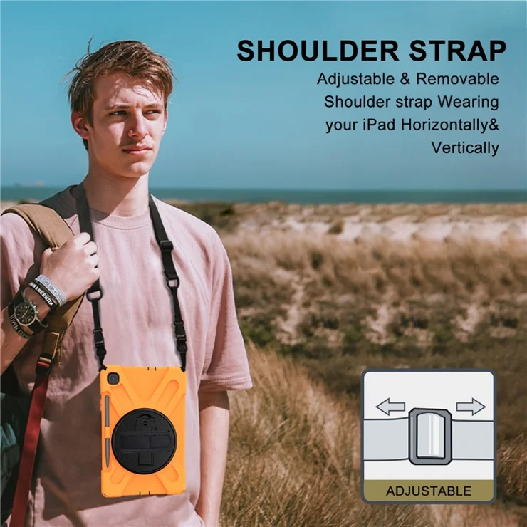 [X-Shape] PC + TPU Kickstand Case and Shoulder Strap for Samsung Galaxy Tab S6 Lite (2020) P610 P615  / (2022) / (2024) P620 - Orange