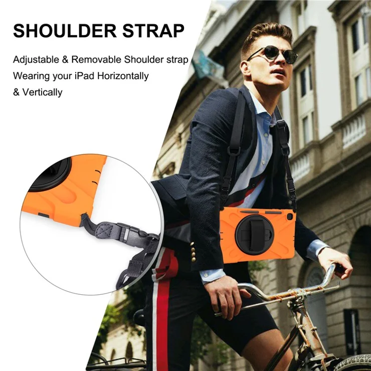 [X-Shape] PC + TPU Kickstand Case and Shoulder Strap for Samsung Galaxy Tab S6 Lite (2020) P610 P615  / (2022) / (2024) P620 - Orange