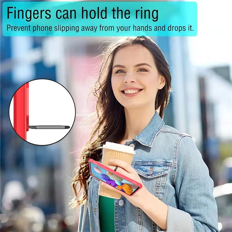 Finger Ring TPU Phone Cover Case with Magnetic Sheet for Samsung Galaxy A21s - Red