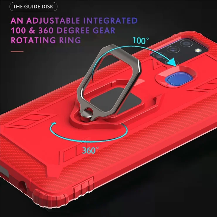 Finger Ring TPU Phone Cover Case with Magnetic Sheet for Samsung Galaxy A21s - Red