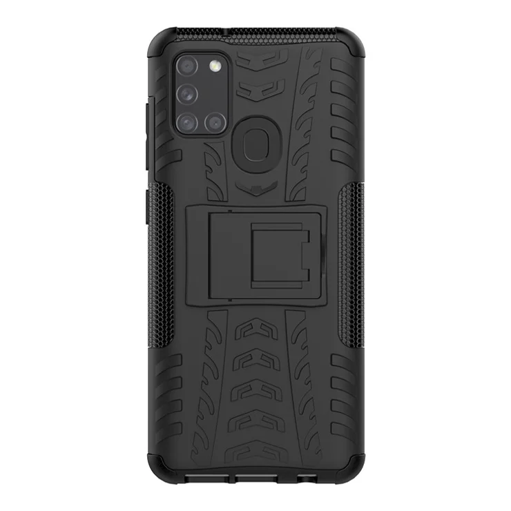 Cool Tyre Pattern PC + TPU Phone Case with Kickstand for Samsung Galaxy A21s - Black