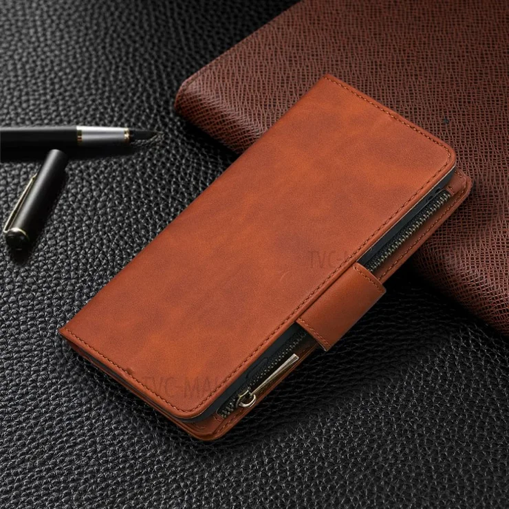 Zipper Stylish Style Leather Unique Shell for Samsung Galaxy A51 SM-A515 - Brown