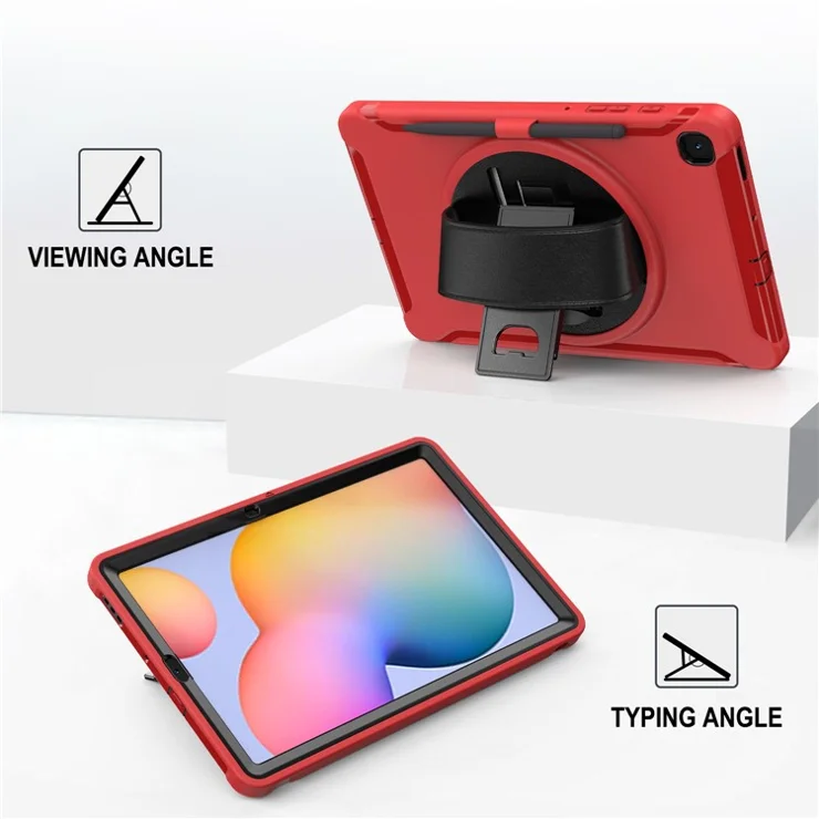 PC + TPU Tablet Cover with Pen Slot and Hand Strap for Samsung Galaxy Tab S6 Lite (2020) P610 / P615 / S6 Lite (2022) / (2024) P620 - Red
