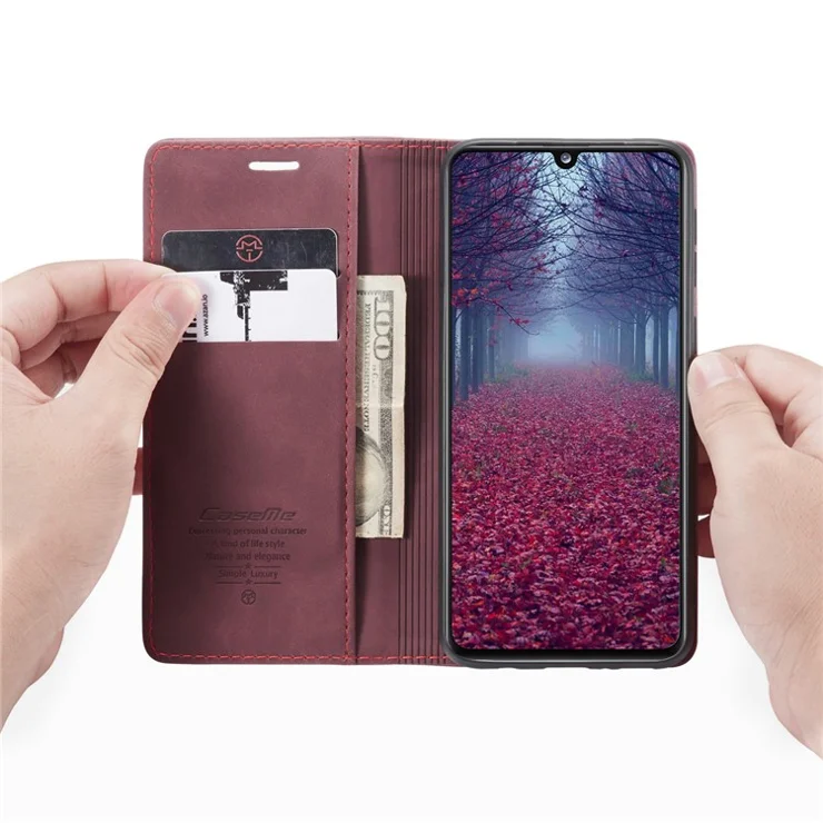 CASEME 013 Series Auto-absorbed Simple Leather Flip Cover for Samsung Galaxy A31 - Wine Red