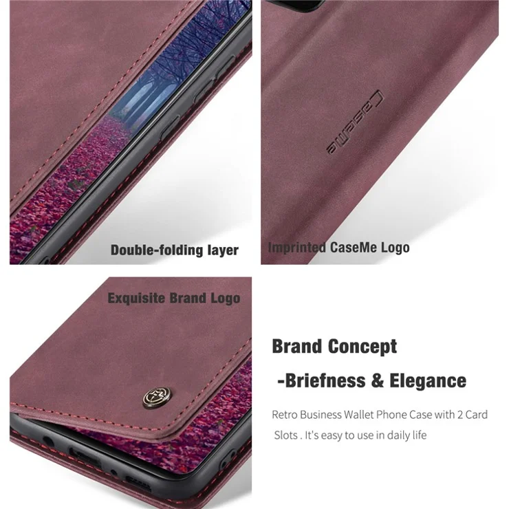 CASEME 013 Series Auto-absorbed Simple Leather Flip Cover for Samsung Galaxy A31 - Wine Red
