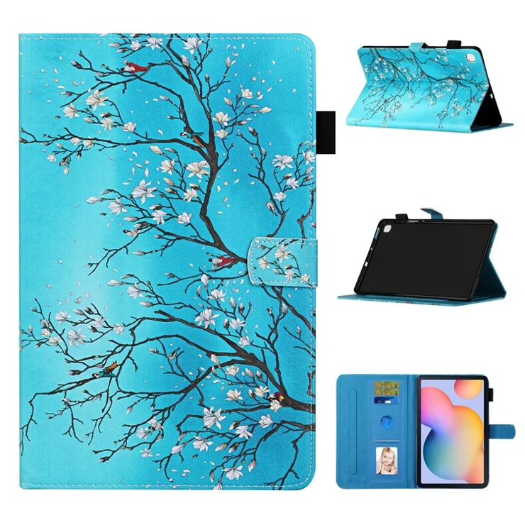 Pattern Leather Card Holder Stand Tablet Case for Samsung Galaxy Tab S6 Lite (2020) P615 P610 / (2022) / (2024) - Flower Branch