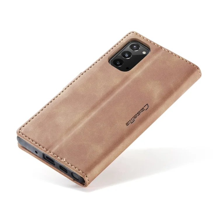 CASEME 013 Series Simplicity Auto-absorbed Leather Shell Wallet Case for Samsung Galaxy Note20/Note20 5G - Brown