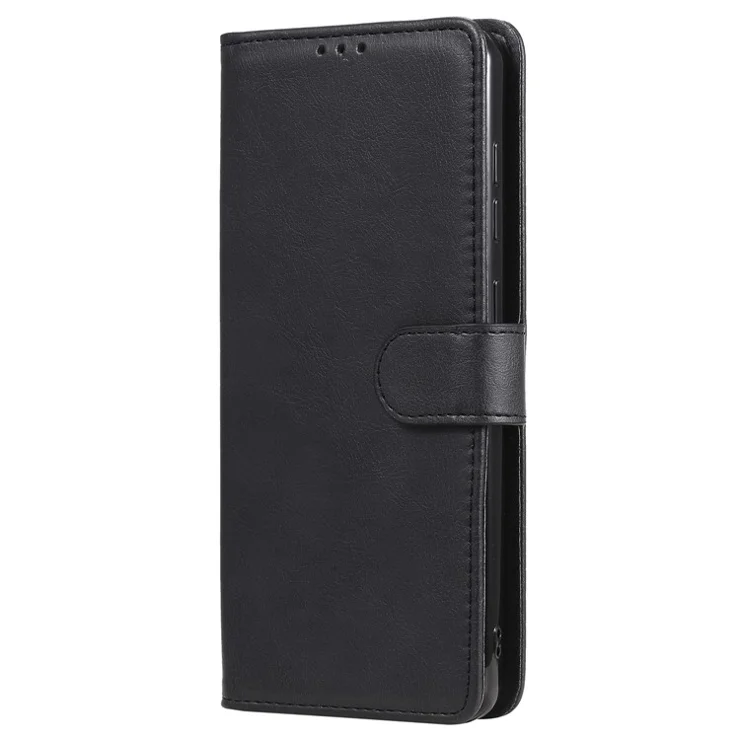 For Samsung Galaxy A21s Case 2 in 1 Detachable Magnetic Leather Wallet Mobile Cover with Strap - Black